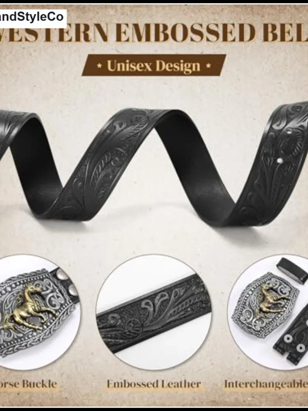 Leather Western Cowboy Belt with Buckle for Rodeo Outfit